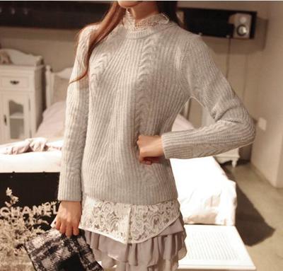 韓國(guó)東大門代購(gòu)秋冬新款韓版復(fù)古圓領(lǐng)修身套頭毛衣顯瘦麻花針織衫